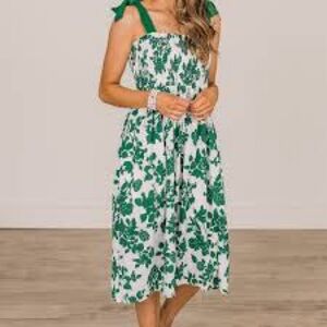 Floral Green and White smocked top, Women's Dress